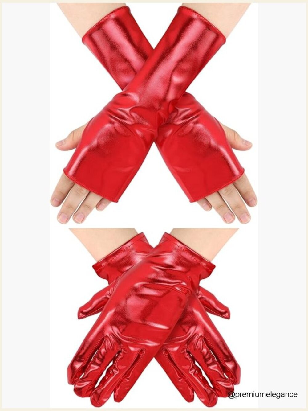 2 Pairs PU Leather Dress up Gloves Full Finger & Fingerless Cosplay Gloves